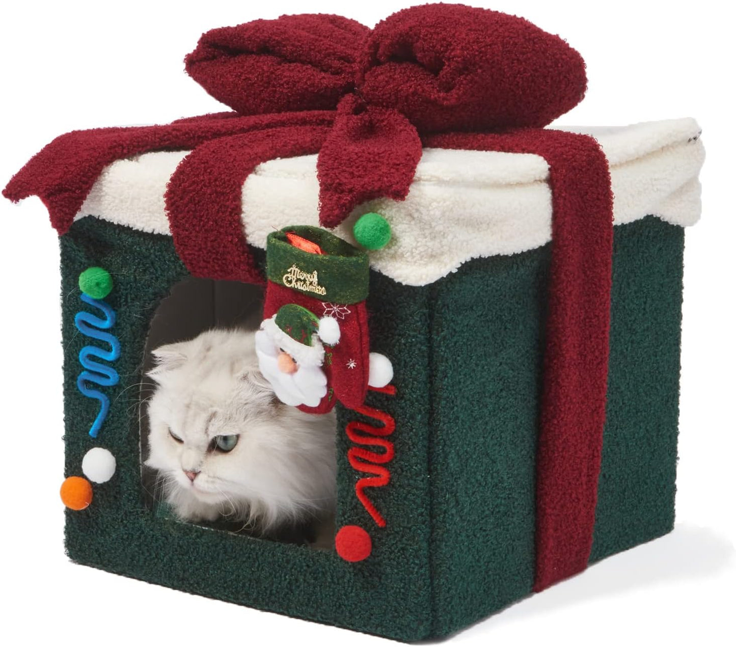 Christmas Cat House, Indoor Cat Bed, M(13.8"X13.8"X12.6") Size Cube for Kitten and Small Cat, Removeable Cat Cave with Non-Slip Bottom, for Cat.